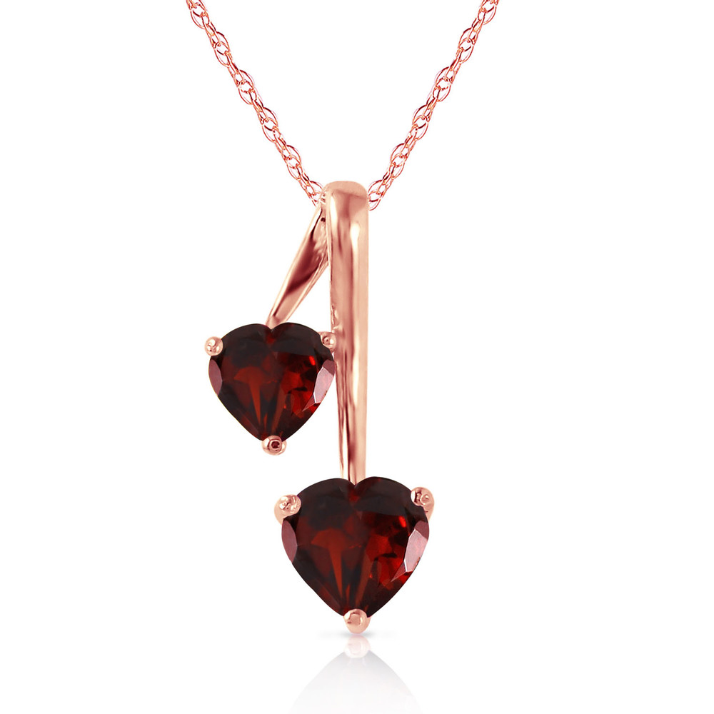 14K.SOLID GOLD HEARTS NECKLACE WITH NATURAL GARNETS (Rose Gold)